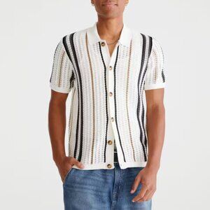 AEROPOSTALE | Mens Striped Open Knit Button Up Sweater Shirt Striped Coastal XL